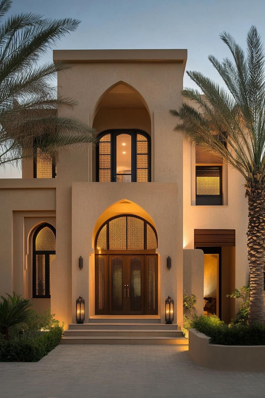 Elegant Arabic-style house with arches and palm trees