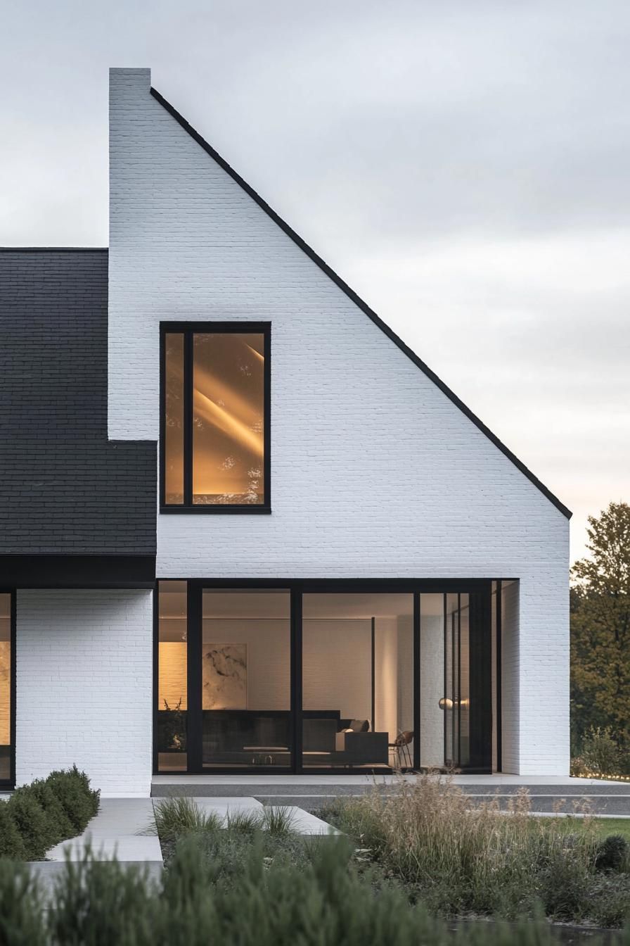 Modern home with white walls and black trim