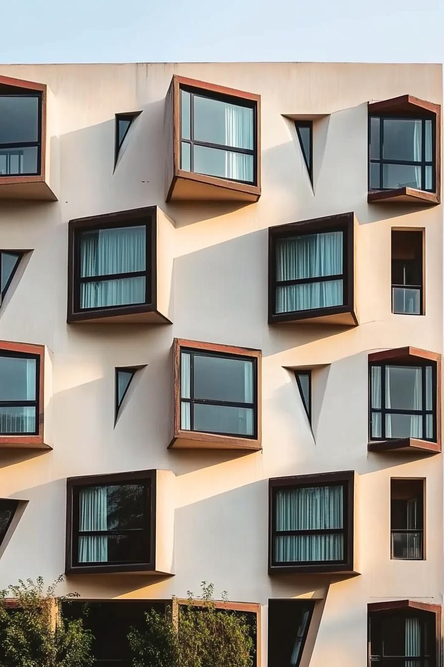 facade of a modern condo building with geometric bay windows 2