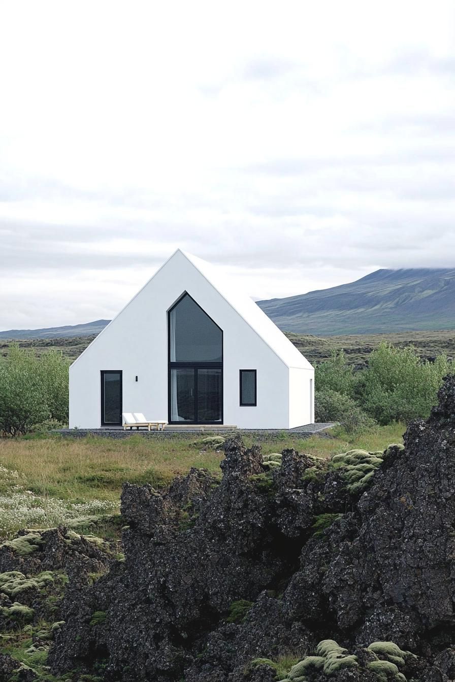 Minimalist white house with sleek gabled roof