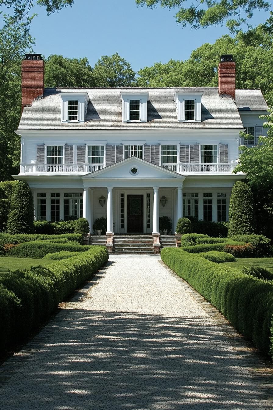 Classic white mansion with shutters and columns