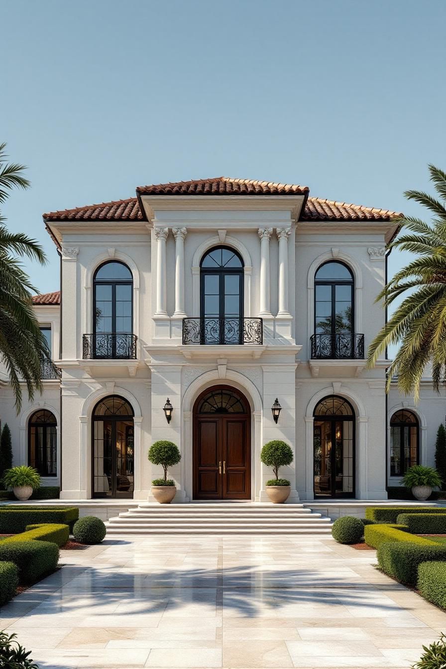 Luxury house with columns and palm trees