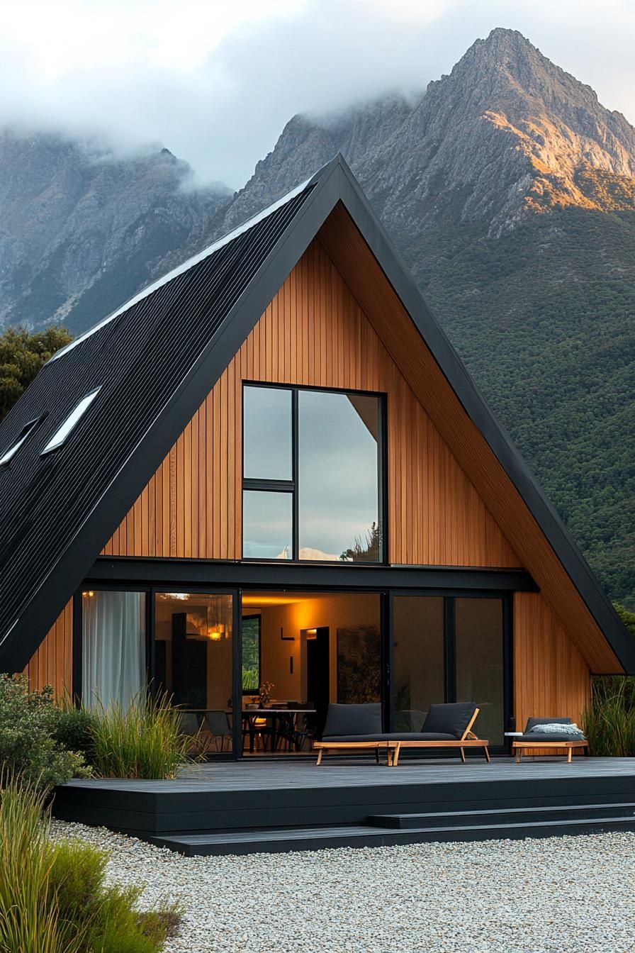 Chic A-frame house with wood siding and large windows