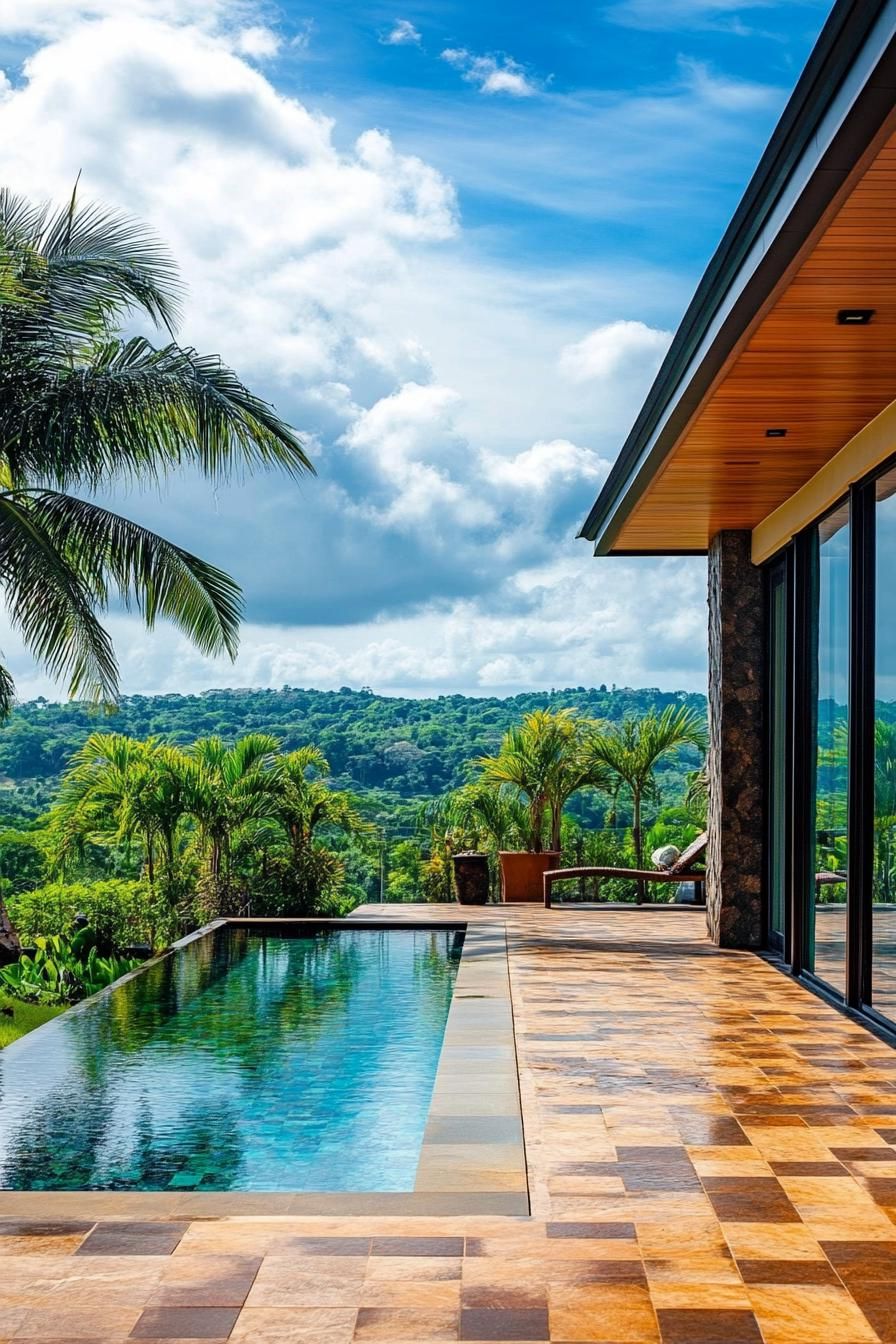 Tropical villa with a pool overlooking lush hills