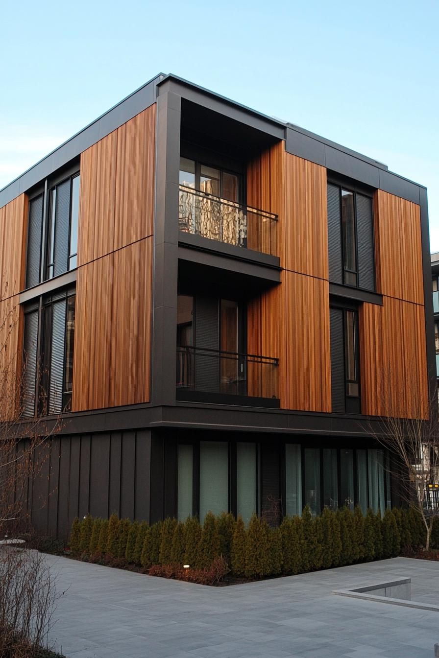 Modern building with vertical wooden paneling and sleek design