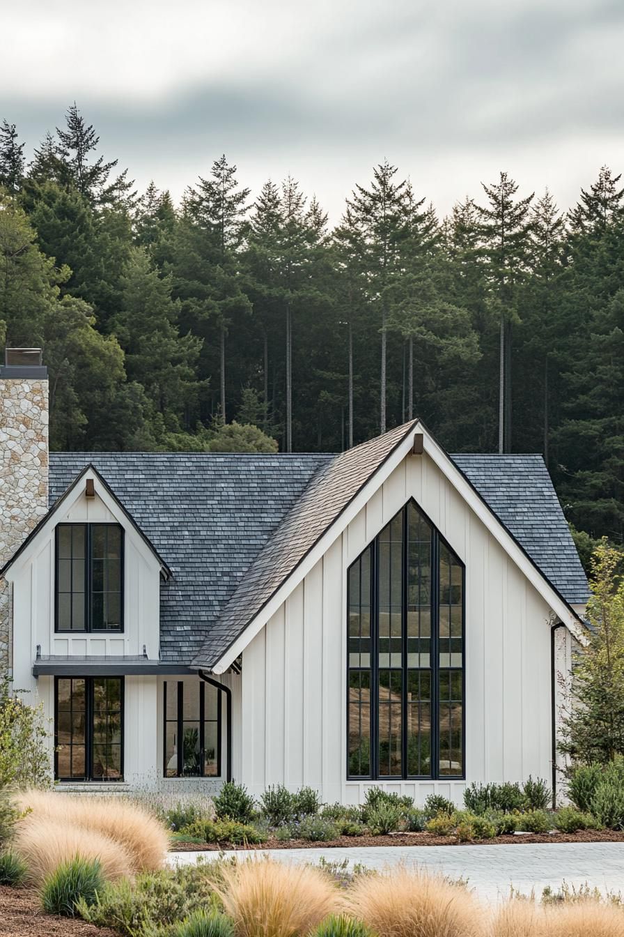 Gothic-style house nestled in a lush forest