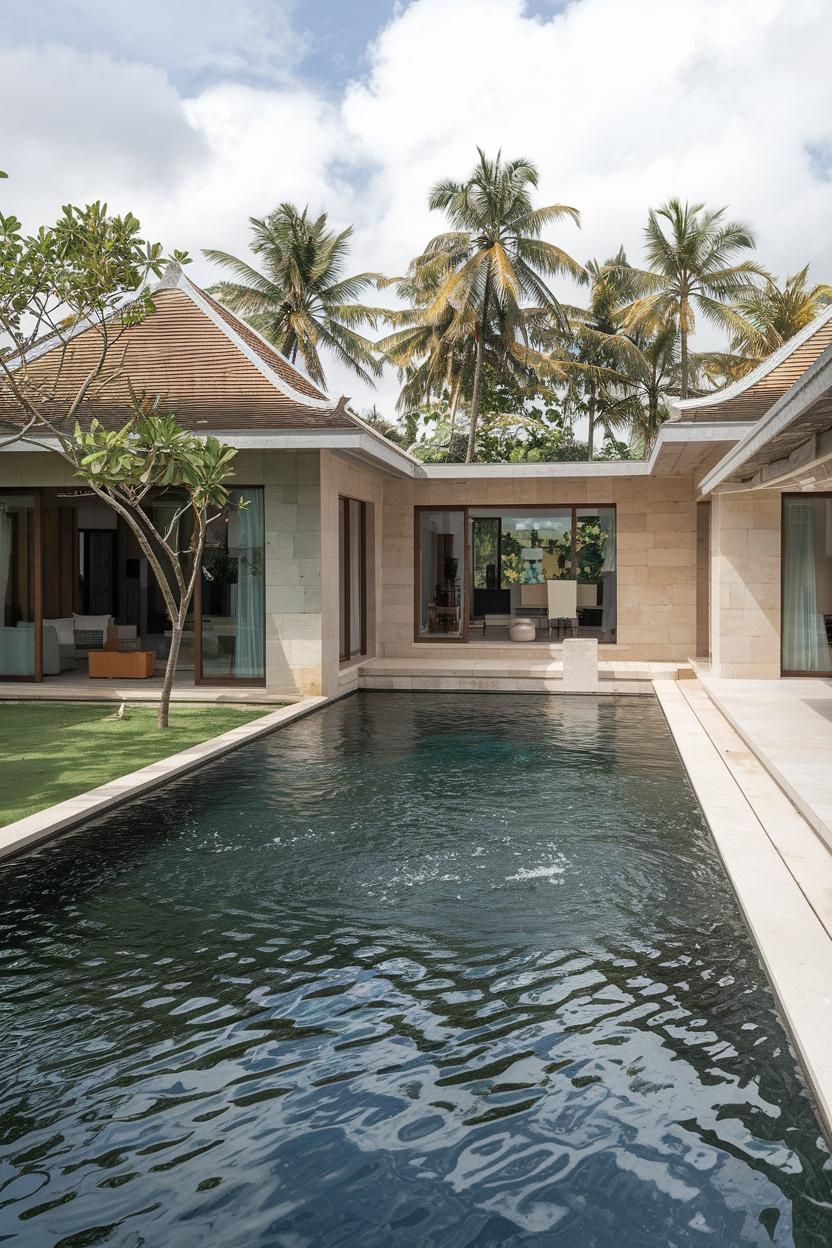 Modern tropical villa with a serene pool