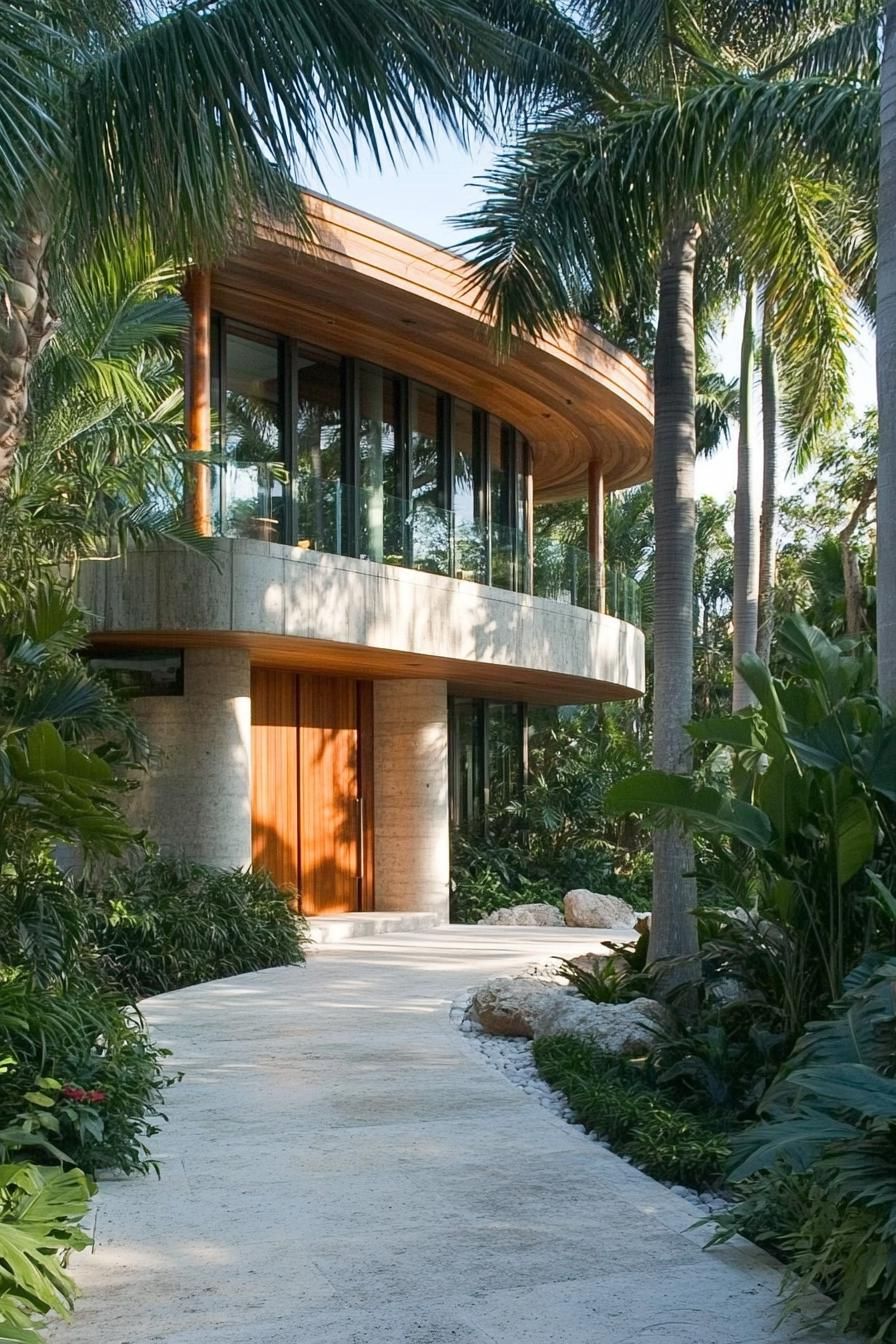 Modern tropical house surrounded by lush greenery