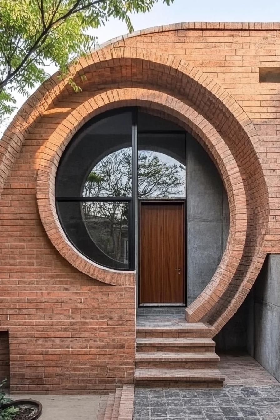 modern house facade with spiral shaped brick arch doorway v 6.1 1