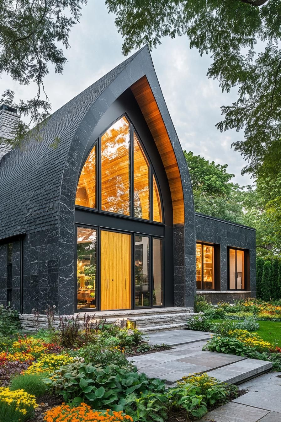 Asymmetrical Arched Abode With Golden Glaze