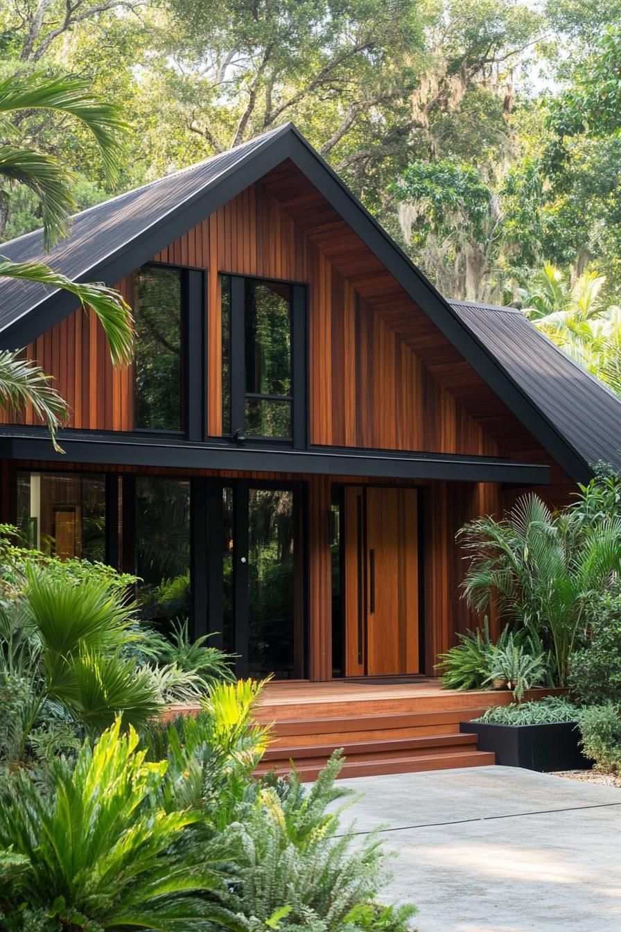 Tropical A-Frame home with lush greenery