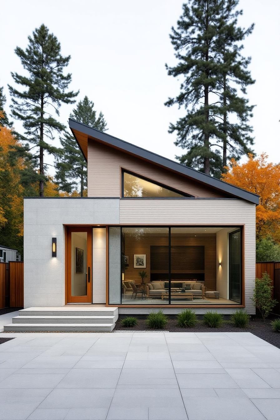 Modern bungalow with a slanted roof and large windows