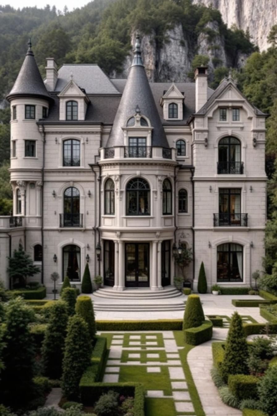 Luxurious mansion with elaborate garden