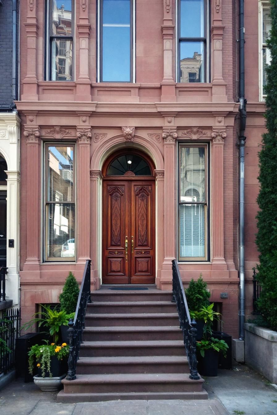 Elegant townhome doorway with steps