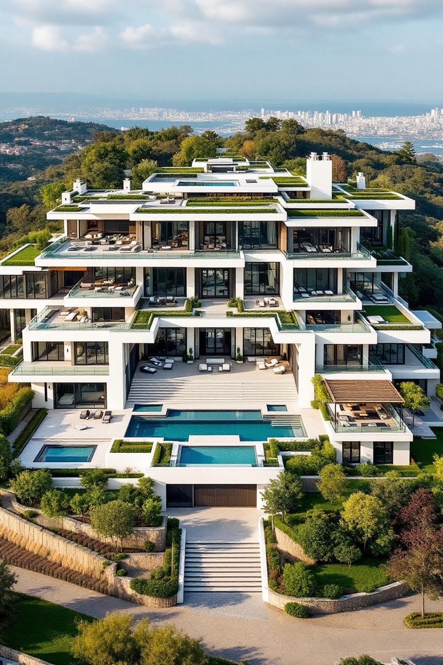 Grand mansion with multiple terraces and infinity pools