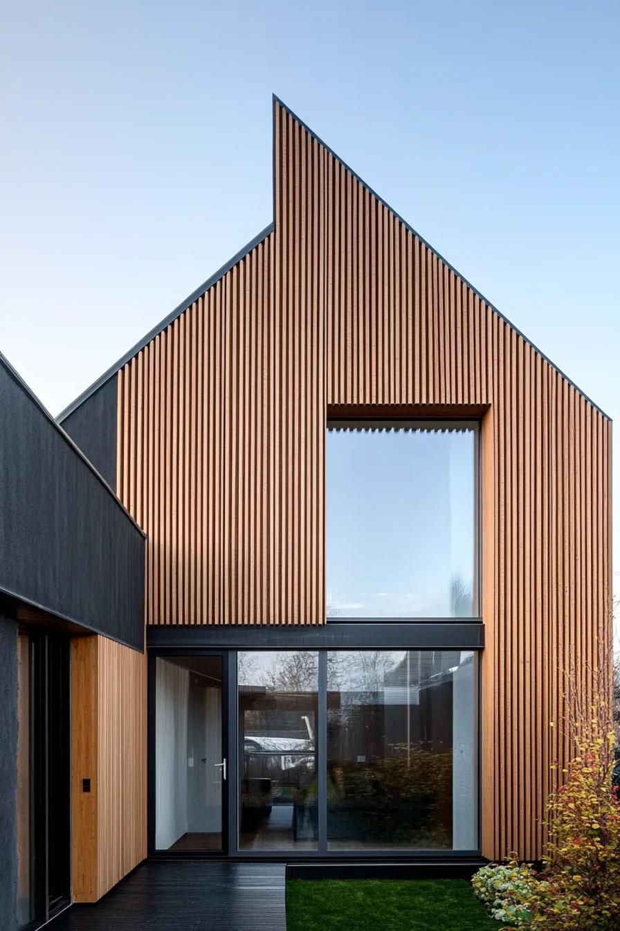 Tall wood-clad house with large windows