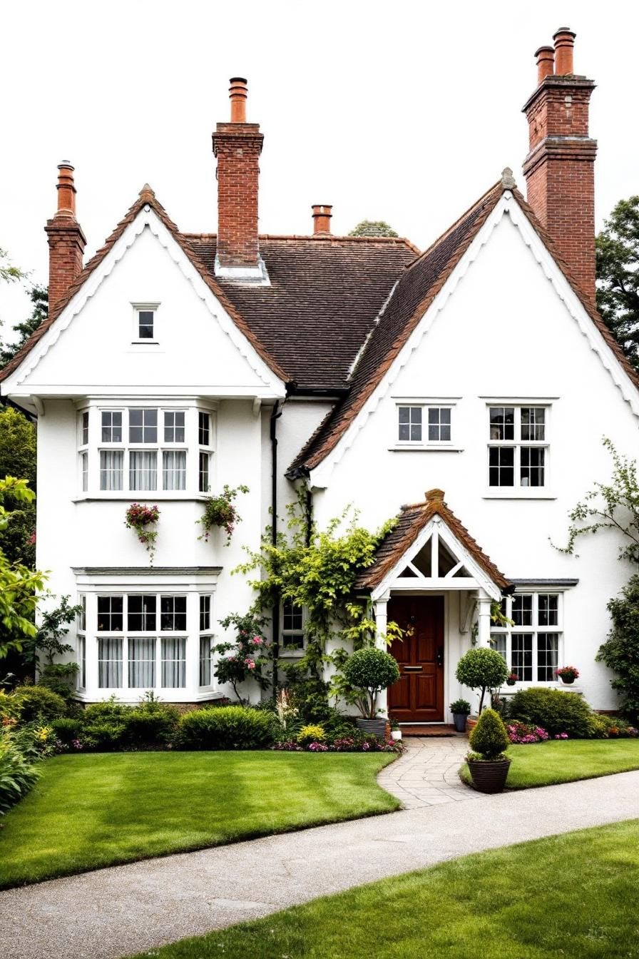 Stately White Haven With Regal Chimneys