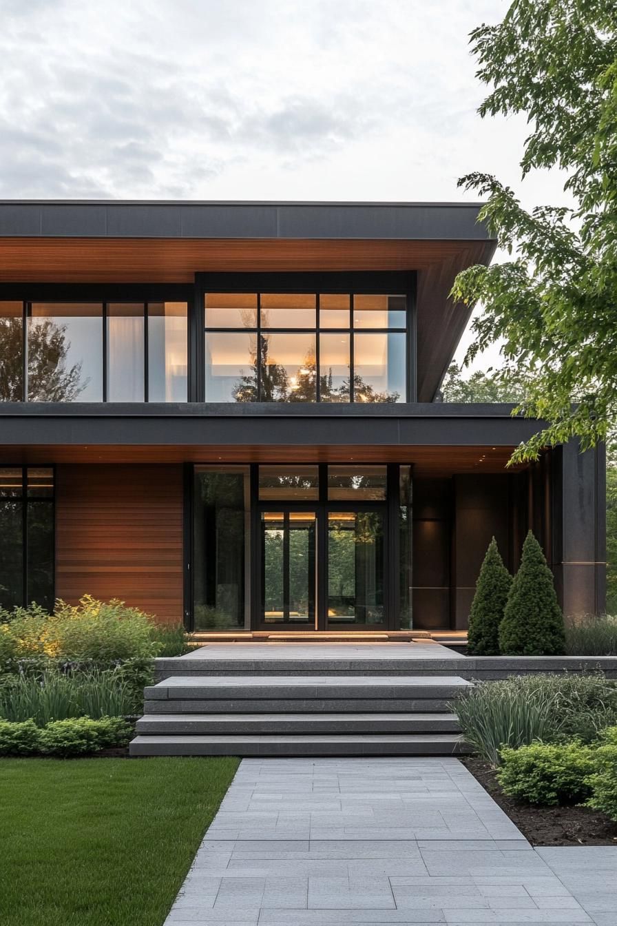 Modern house with wooden accents and large windows