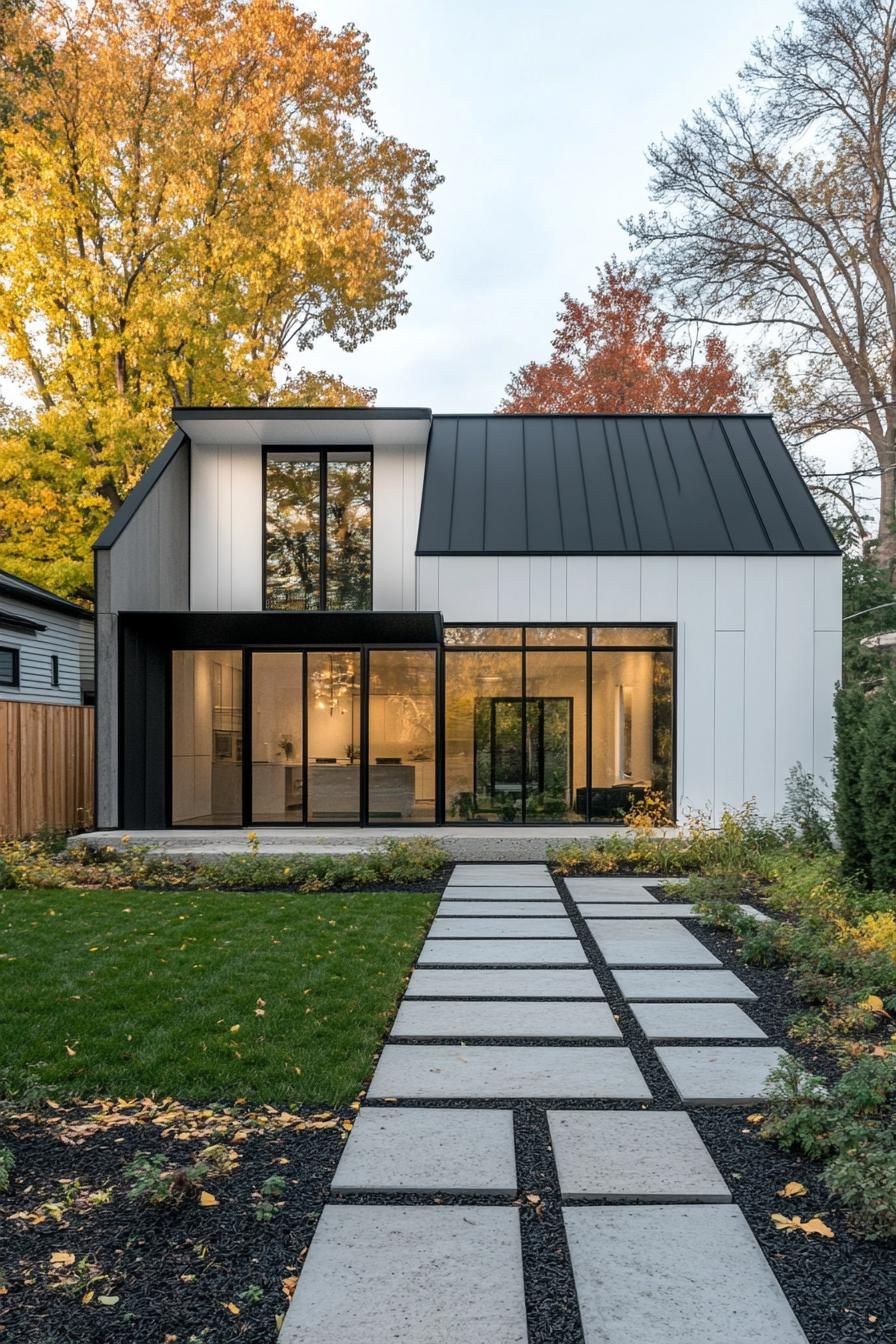 Chic house with black panels and large windows