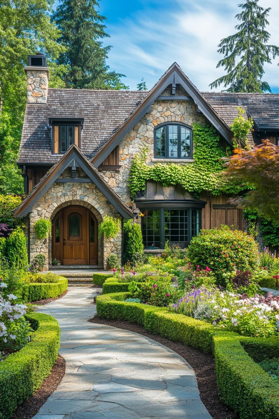 Charming stone cottage with lush garden path