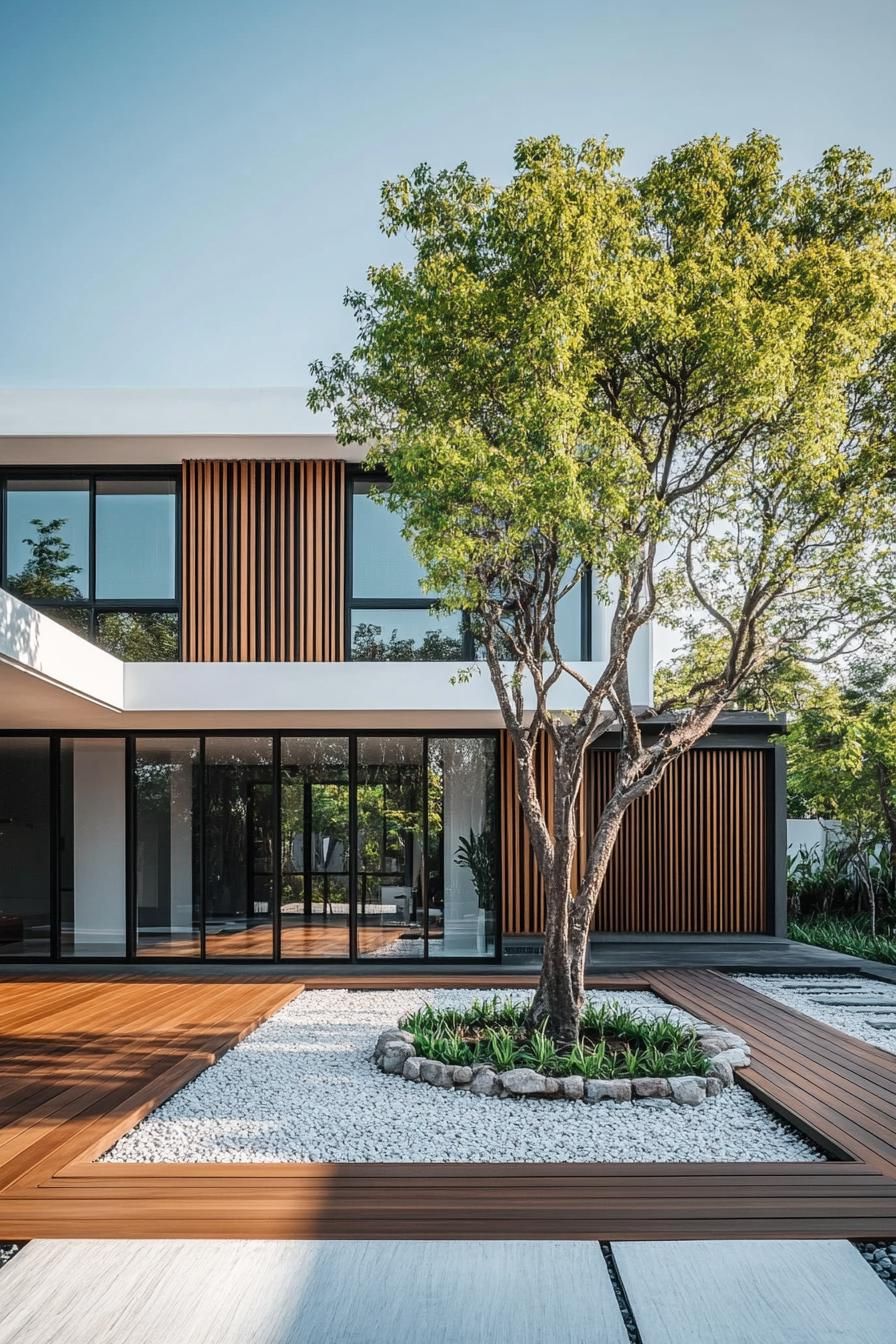 Modern Thai house with large windows and wooden accents