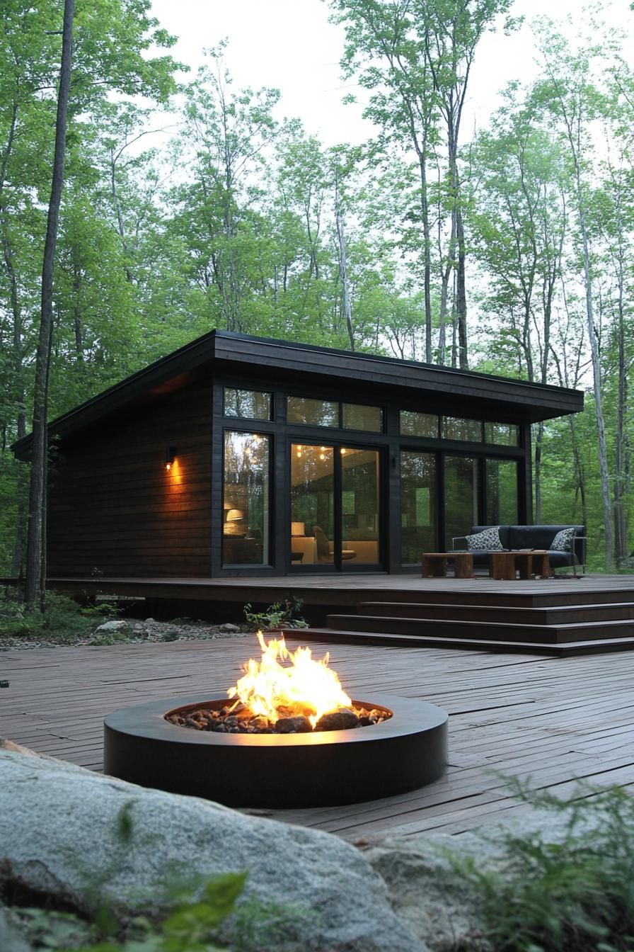 Stylish cabin with outdoor fire pit