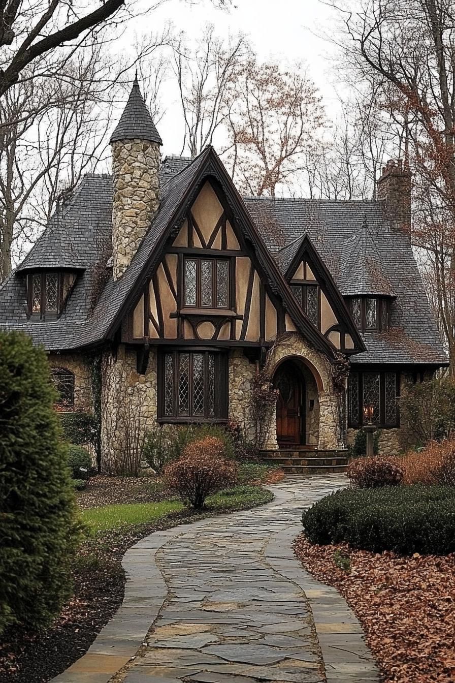 Fairytale-style house with winding stone path