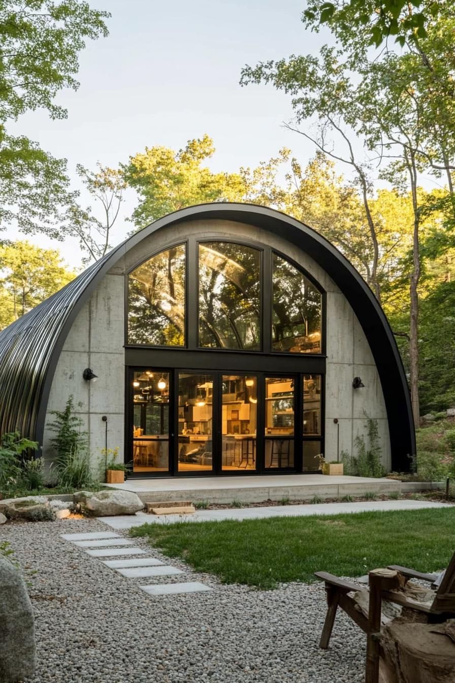 Unique arched metal structure in the woods