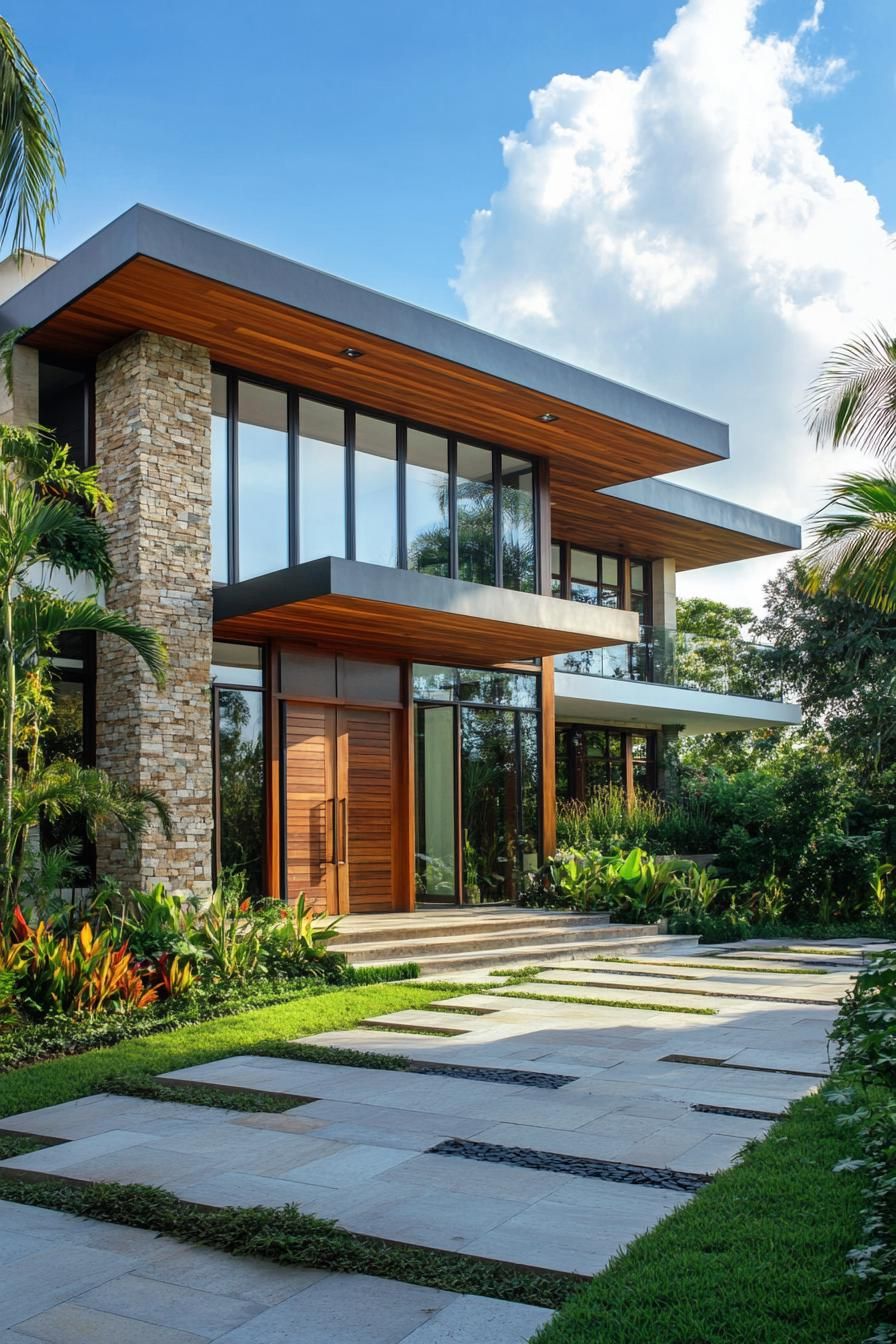 Modern tropical house with stone and wood elements