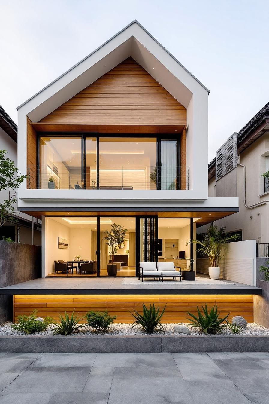 Modern Thai house with wooden accents and large windows