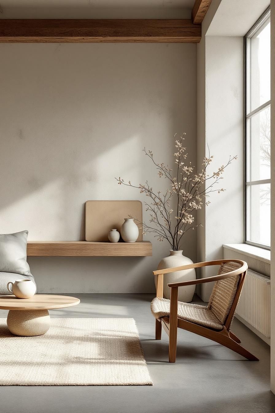 Minimalist living room with earthy tones