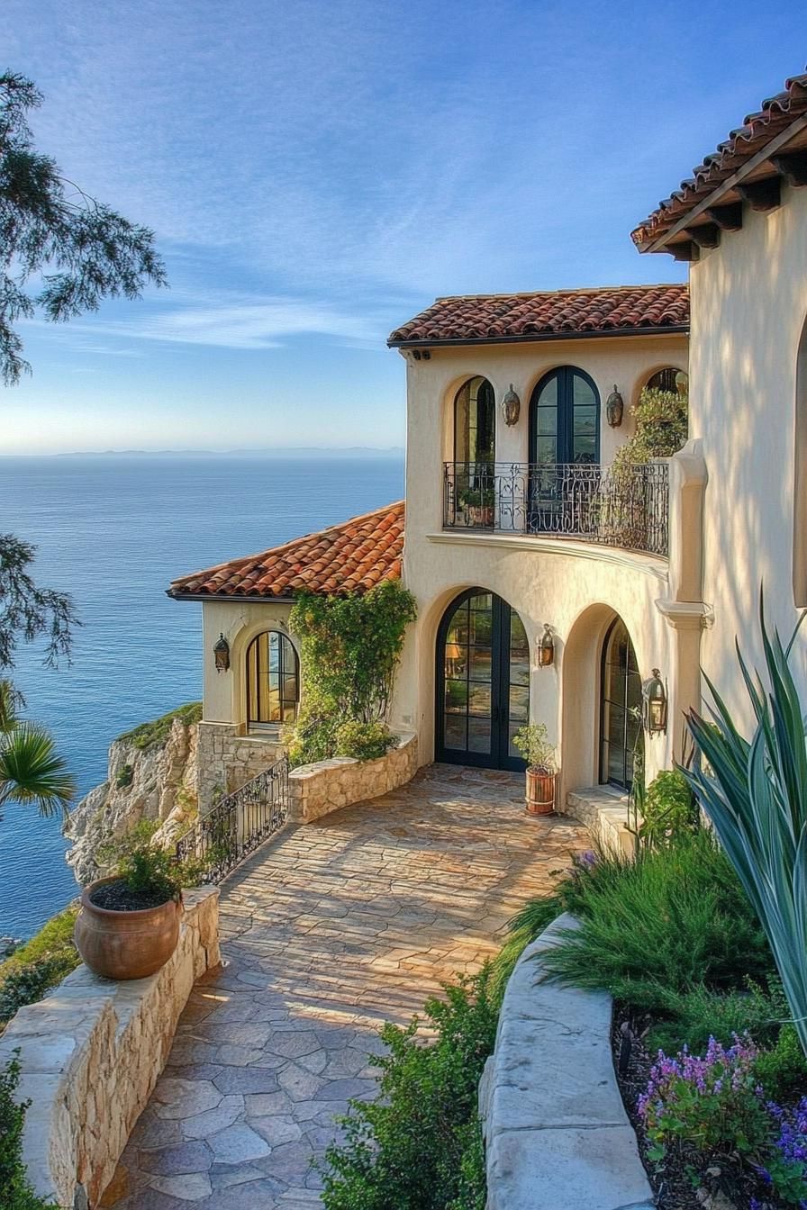 Elegant Mediterranean villa perched on a cliff overlooking the sea