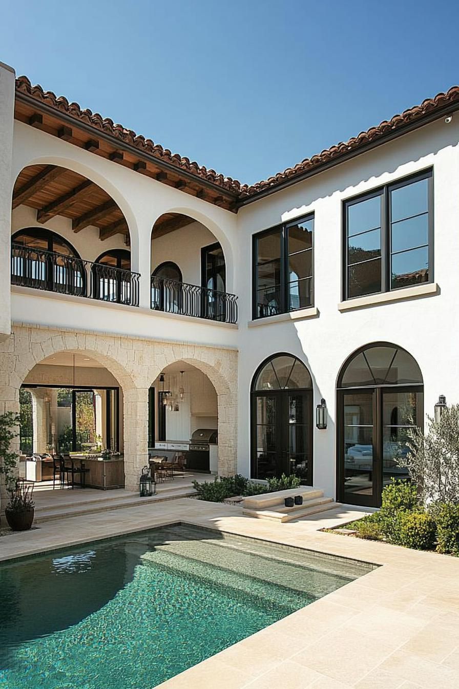 Contemporary home with Mediterranean flair and stone arches