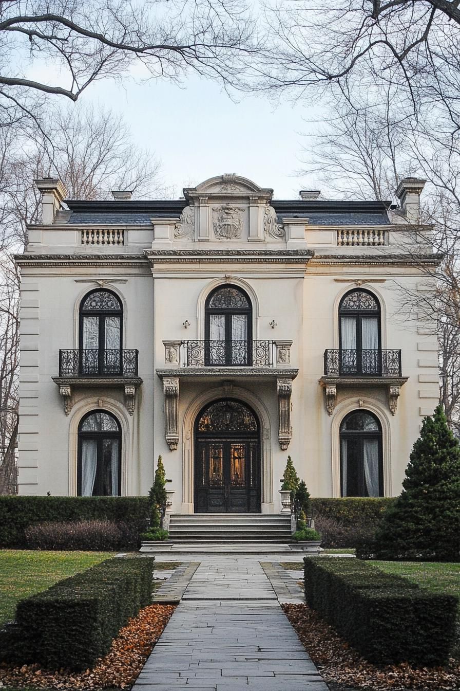 Luxury mansion with ornate facade and arched windows