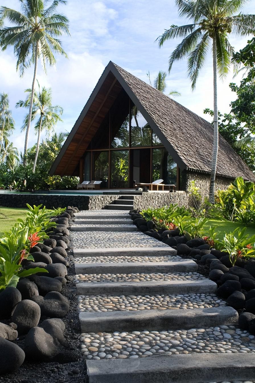 A-Frame house with stone pathway in Bali