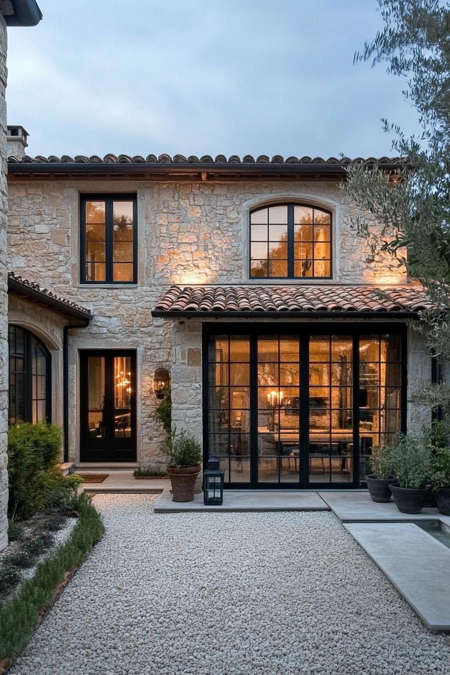 Charming stone villa with warm lighting