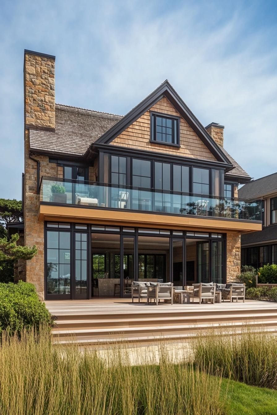 Contemporary coastal house with glass railings