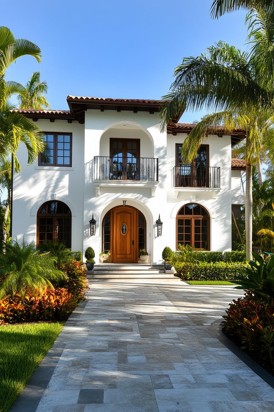 Elegant white villa surrounded by lush tropical greenery