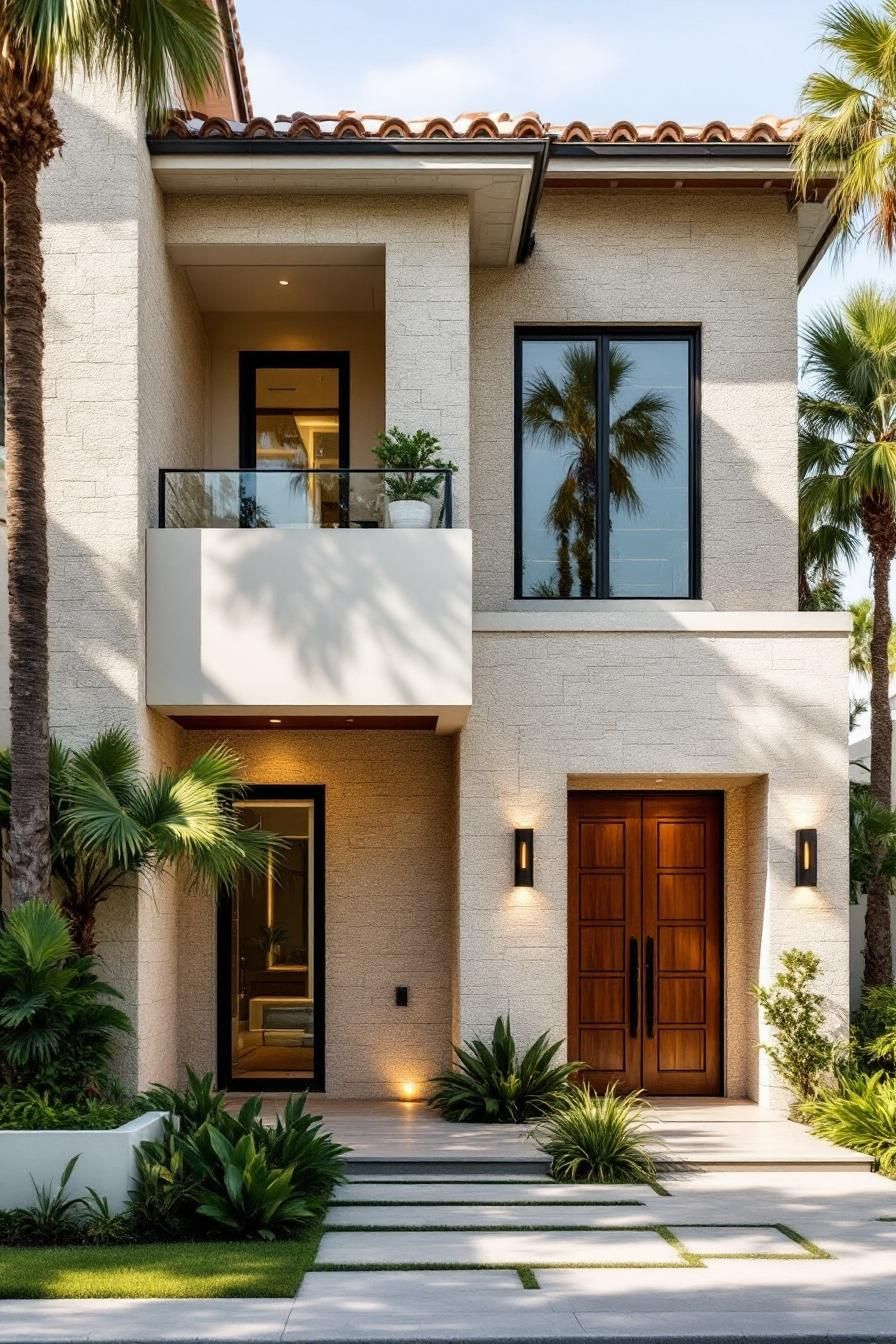 Modern luxury home with palm trees