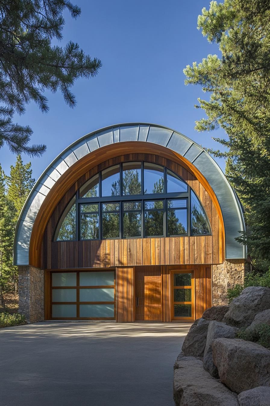 Quonset hut home among trees