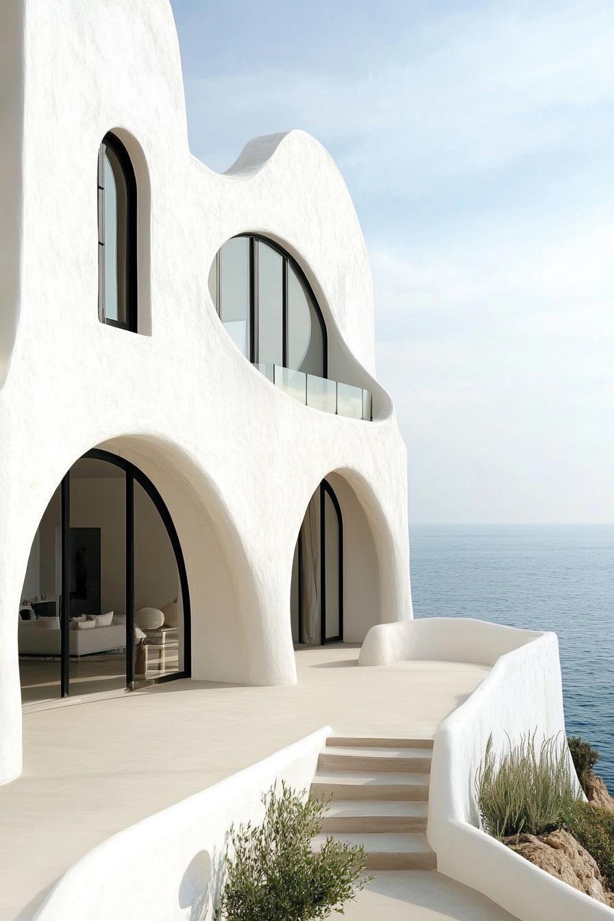 mediterranean modern white willa with arched windows and doorways seaside landscape v 6.1