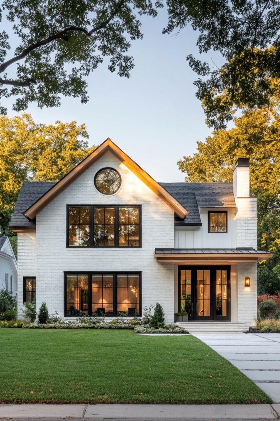 Modern house with a gabled roof and large windows