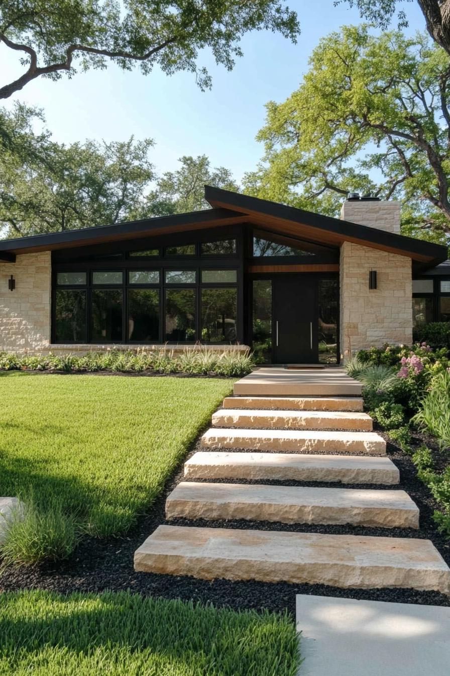 Ranch house with stone steps leading to the entrance