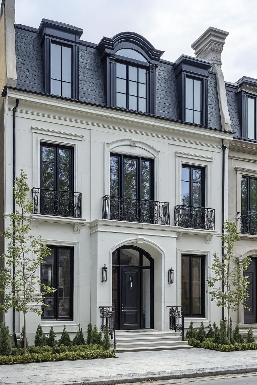 Elegant townhouse with black accents and chic facade