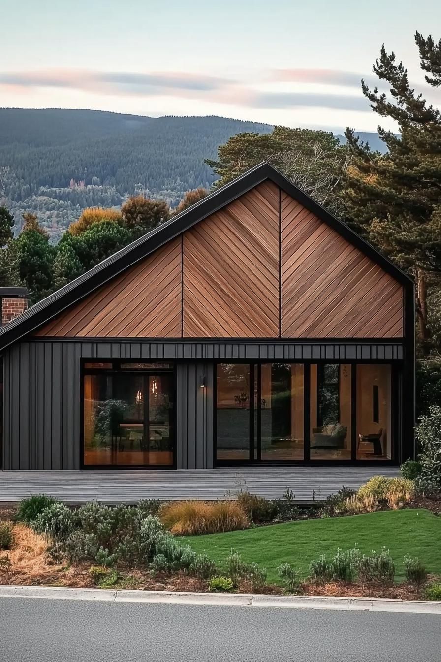 Modern house with a wooden facade and sloped roof