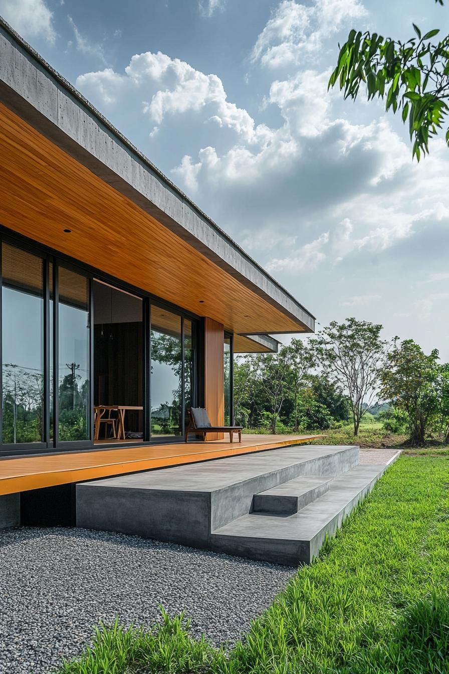 Contemporary Thai house with wooden accents and glass facade