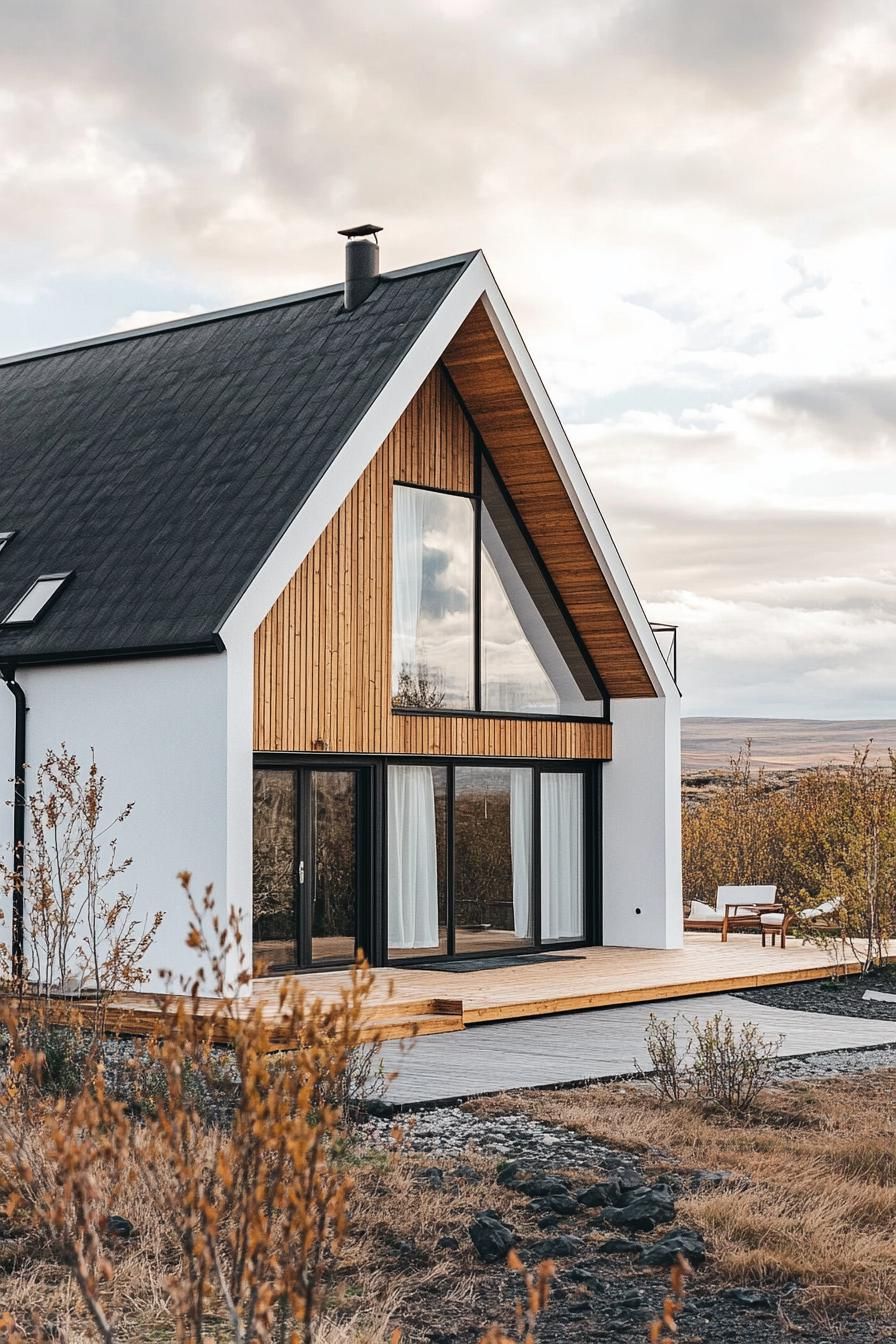 Modern house with large windows and wooden accents