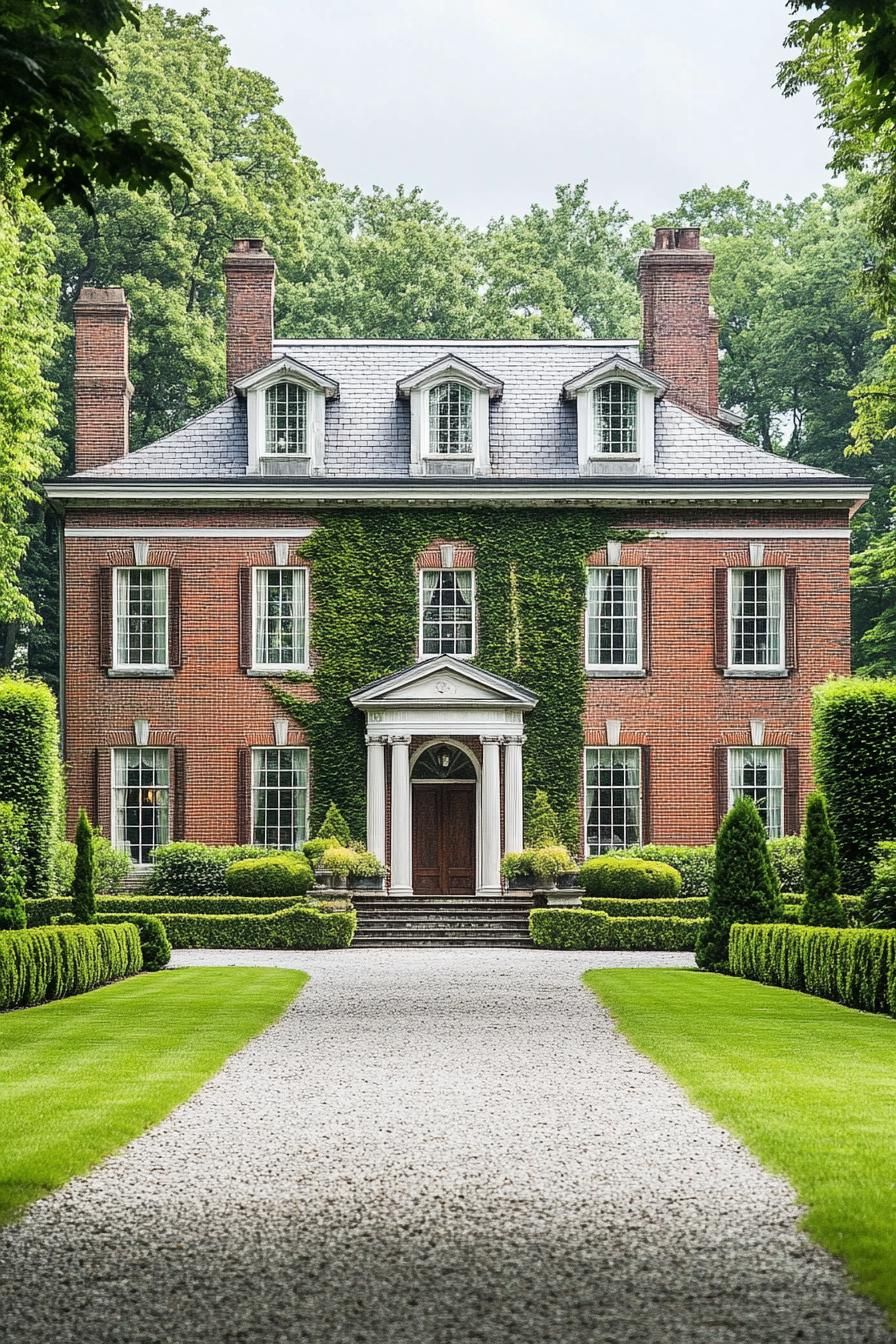 Sophisticated Georgian house with ivy and manicured garden