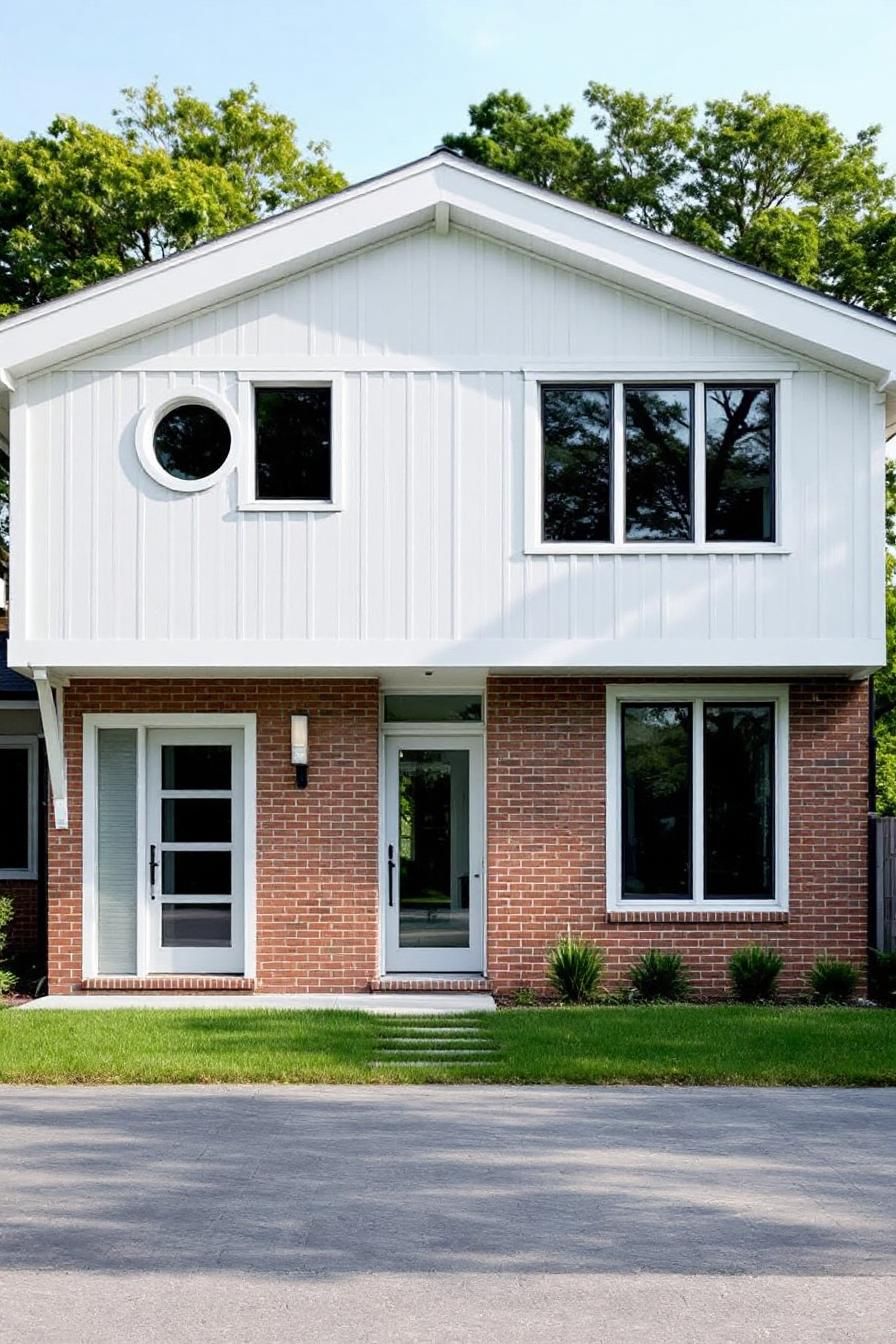 Two-story house with brick and white siding