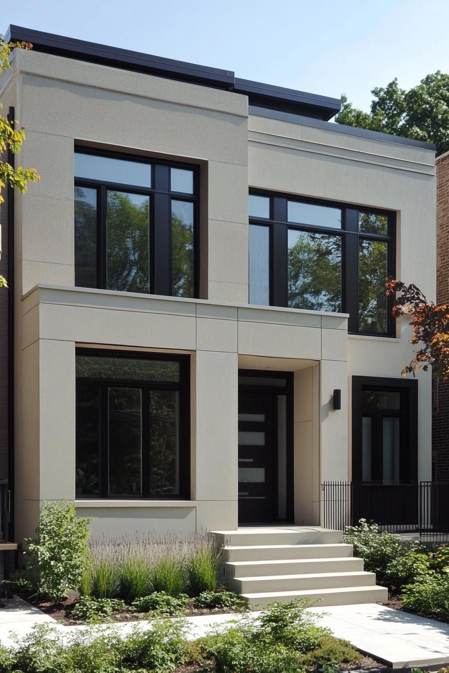 Contemporary townhouse with large black-framed windows